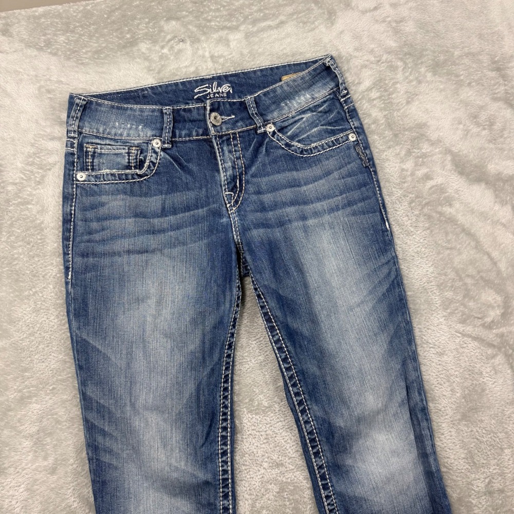 Silver Jeans Suki Bootcut Womens 28 Blue Medium Wash Contrast Stitch Denim